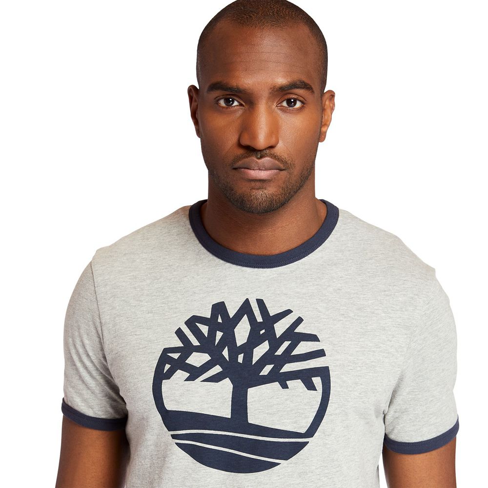 Camisetas Timberland Argentina Hombre - Tree Logo Ringer - Gris - DPSLTH-643